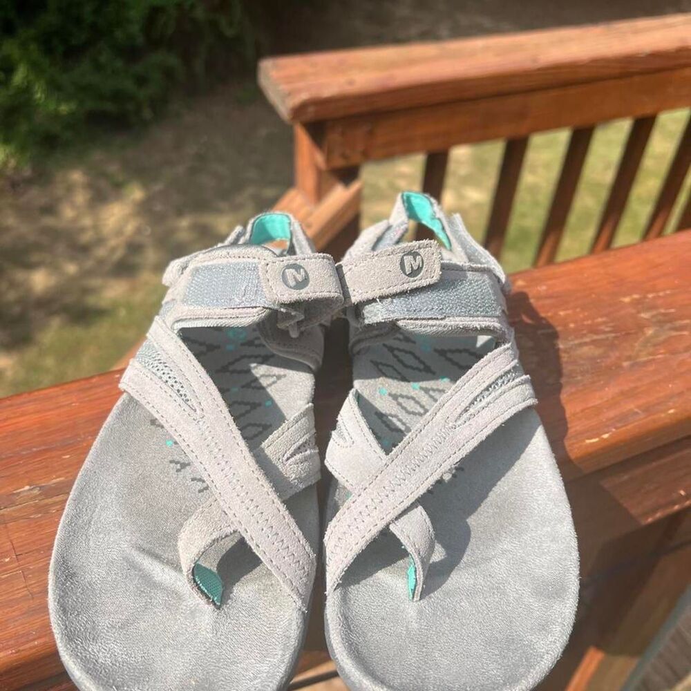 Merrell Wild Dove Women's 7 Grey Turquoise Blue Outdoor Hiking Walking Sandals